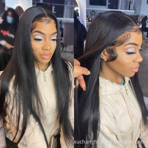 Wholesale Indian Hair Transparent Lace Wig Long Glueless Shy Double Drawn Virgin Hair Straight Swiss Lace Hd Lace Frontal Wig
